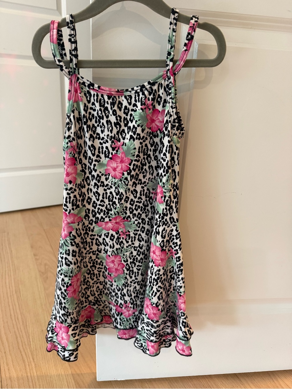 Sofi Girls Leopard Floral Ruffle Dress Pink Size 6